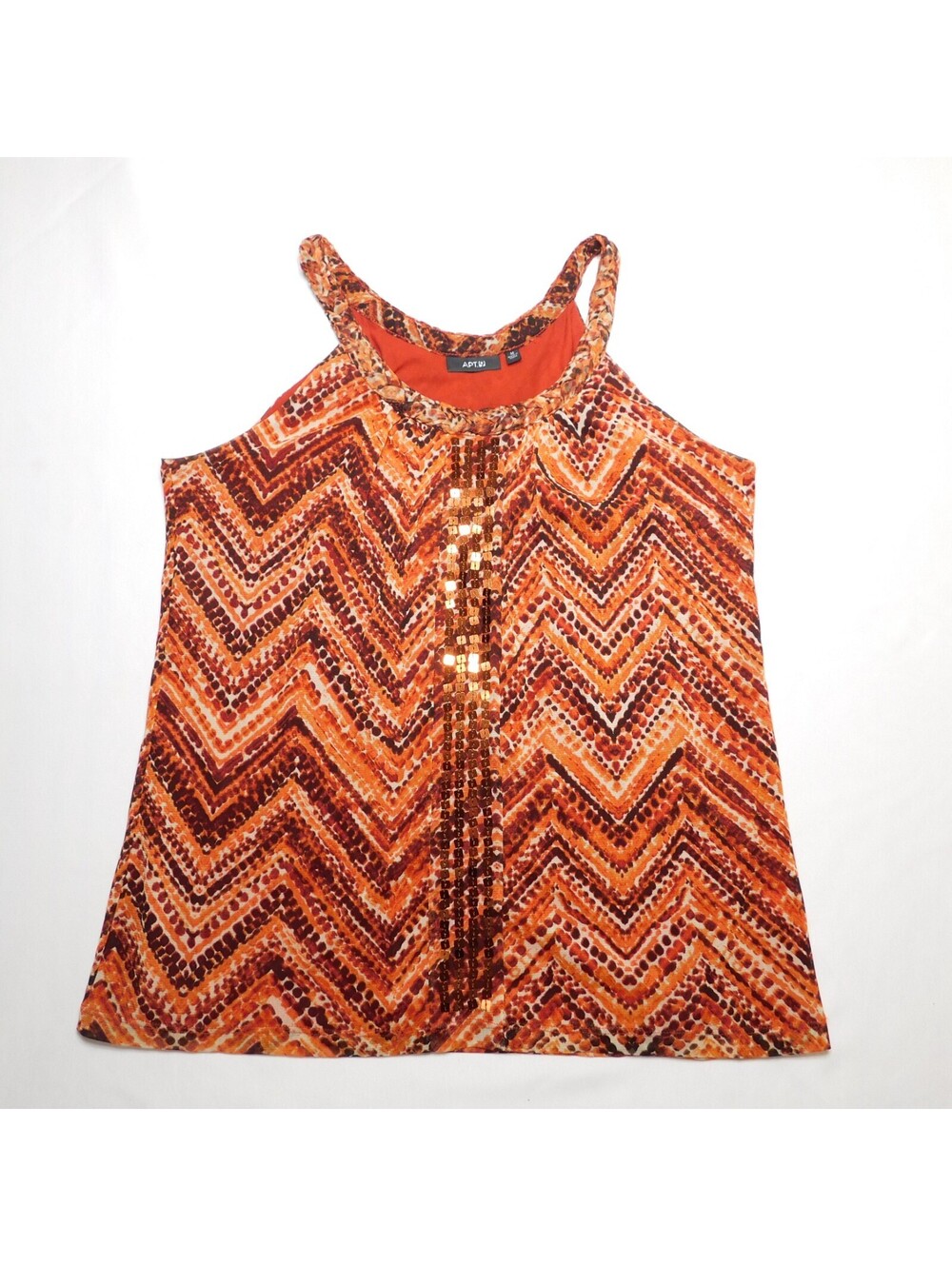 Apt 9 Sequin Halter Tank Top Womens Medium M Orange Chevron Zig Zag Blouse